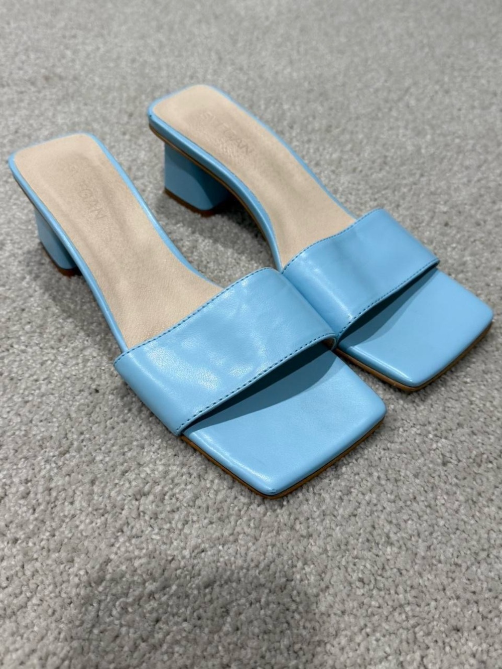 🎀Svegan Square-Toe Block Heel Mules in Light Blue